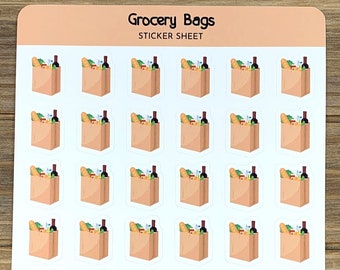Grocery Bag Sticker Sheet | 42 Stickers | Each sticker .57"W x .75"H | For Planners, Bujo, Calendars, Journals
