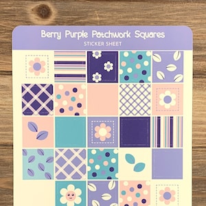 Berry Purple Patchwork Squares Sticker Sheet | Ea. Square .7&quot; | Decorative Stickers For Planners, Journals, Scrapbooks, Notebooks