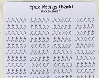 SPICE Rating Stickers - Blank | 72  - .28"H x 1.08"W Stickers  | Blank Chili Peppers on White Rectangle | For Rating Books, Movies | Matte