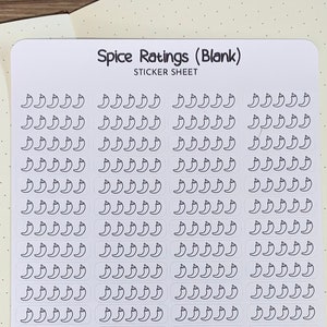 SPICE Rating Stickers - Blank | 72  - .28"H x 1.08"W Stickers  | Blank Chili Peppers on White Rectangle | For Rating Books, Movies | Matte