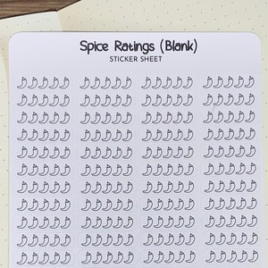 Autocollants de notation SPICE - Vierges | 72 - 0,28 po. H x 1,08 po. L. Stickers | Piments rouges vierges sur rectangle blanc | Pour évaluer des livres, des films | Mat