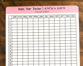 Basic Year Tracker | 1 Large Year Tracker Sticker 6.43"Hx4.74"W | Perfect for Year-long Habit Tracking!