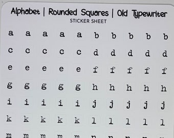 Alphabet on Rounded Squares, Old Typewriter Style, Sticker Sheet | Each Sticker .3"W x .3"H | 5 of Each Letter |  Bujo, Planners, Journals