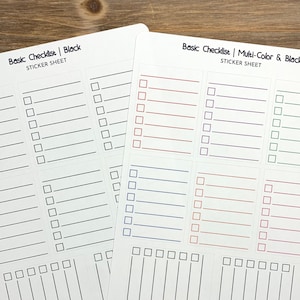 May include: Two sticker sheets with basic checklists. One sheet has black boxes and the other has multi-colored boxes. Both sheets have the text "Basic Checklist" and "Sticker Sheet".