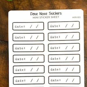 Date Label Planner Stickers Mini Sticker Sheet | 16 Date Label Stickers | Each Sticker is 1.5"W x .44"H | For Planners, Journals, Bujo