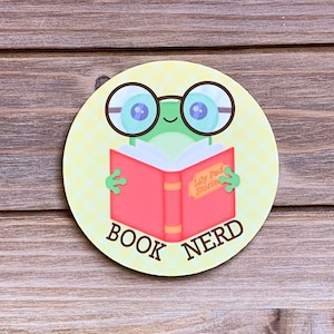 Book Nerd (Yellow-Green) - 1 Die Cut Sticker | Laminated Premium Matte Sticker | 2.5&quot; Circle | Book Lovers, Bookish Stickers