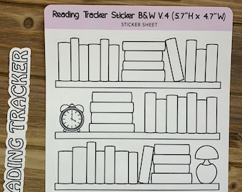 Reading Tracker Sticker Set - V4 B&W | 1 Reading Tracker Sticker 5.7"Hx4.7" W, 1 Die Cut "Reading Tracker" Title, 1 Scrap For Testing Ink
