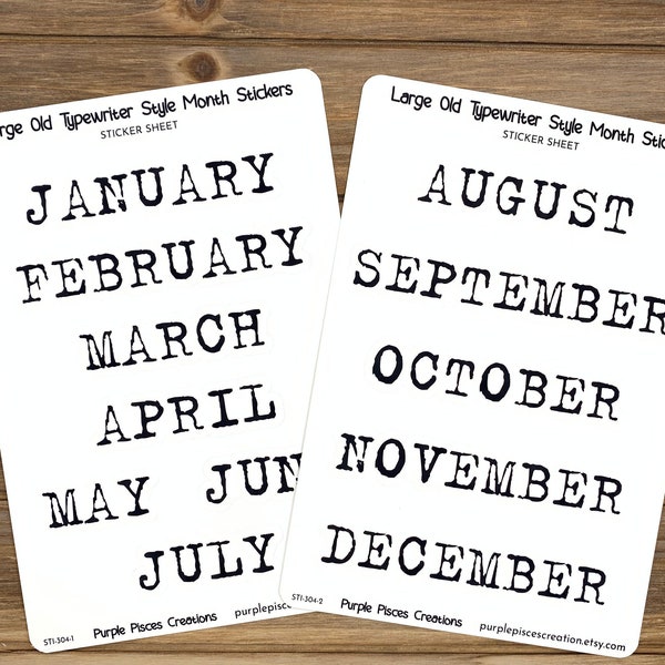 Large Old Typewriter Style Month Stickers | January - December | For Planners, Journals