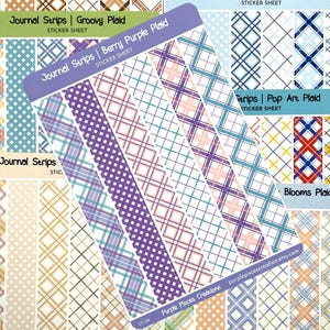Journal Strips - Plaid Sticker Sheet | Chose Between 8 Color Schemes | Six .6"w x 5.6"h Strip Stickers for Journals, Planners | Washi Style