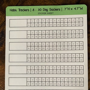 8 Habit Tracker Stickers |  8 Individual Habit Stickers - 30 Days Ea. | Includes &quot;Think Positive&quot; Freebie Stickers | 4.7&quot;W x .7&quot;H