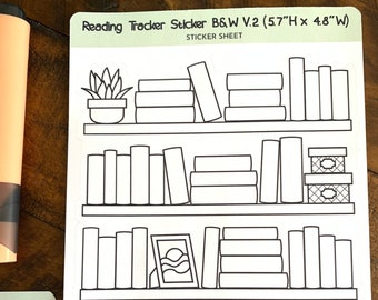 Reading Tracker Sticker Set - V2 B&W | 1 Reading Tracker Sticker 5.7"Hx4.8" W, 1 Die Cut "Reading Tracker" Title,1 Scrap For Testing Ink