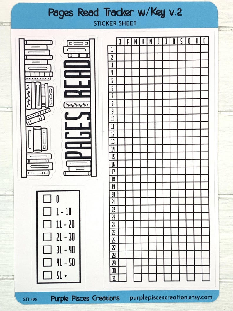 Pages Read Record Pages Read V2 Sticker Sheet | Year-long Tracker W/key and PAGES READ ...