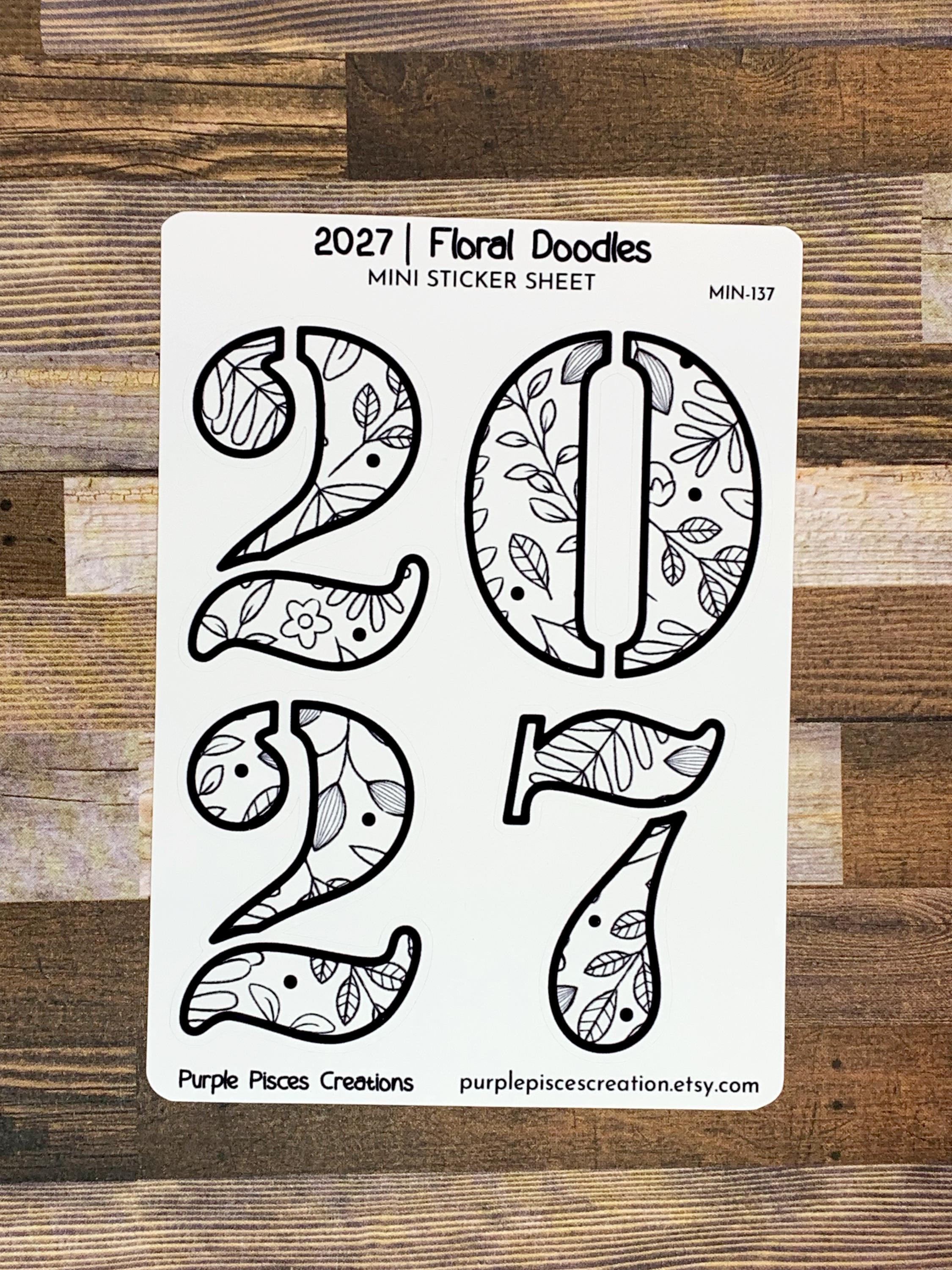2027 Number Mini Sticker Sheet | 4 Kiss Cut Stickers, 2, 0, 2 & 7 | 9 ...