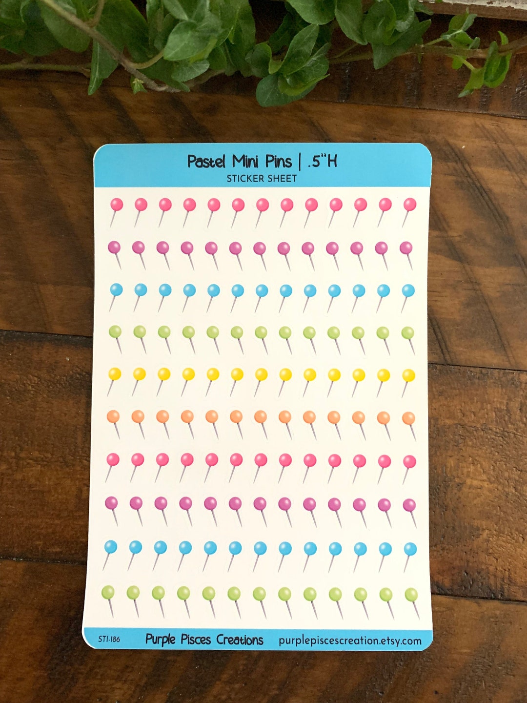 Paper Sticker Pin Pastel Mini Pins Sticker Sheet | Each Pin is .5