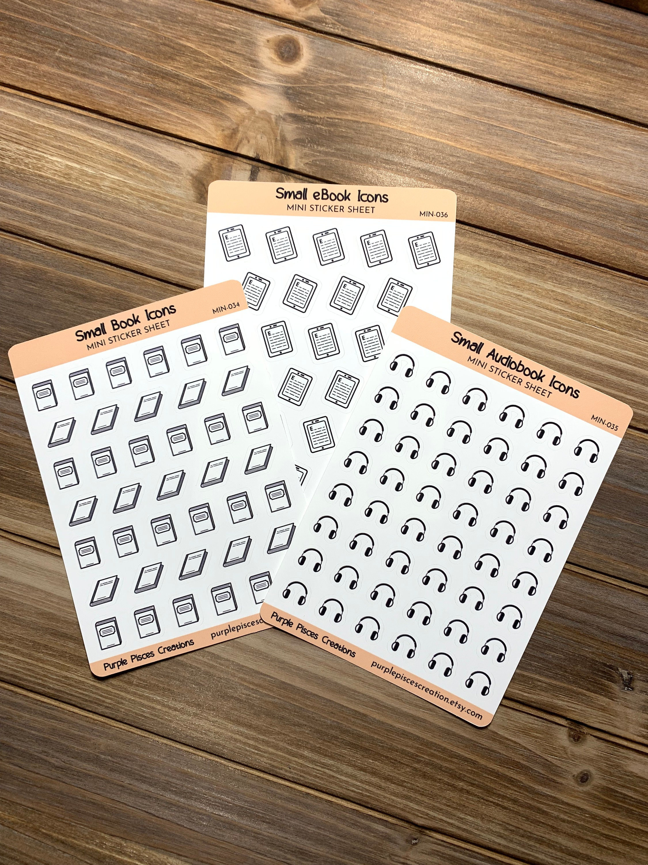 Small Bookish Icons Mini Sticker Sheets | Book Icons, Ebook Icons