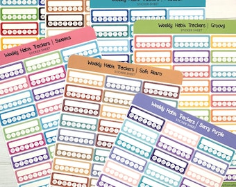 Weekly Habit Trackers Sticker Sheet | 30 Stickers | Each Sticker is 1.45"W x .475"H | M-S | For Planners, Journals, Bujo (Colorway Group 1)