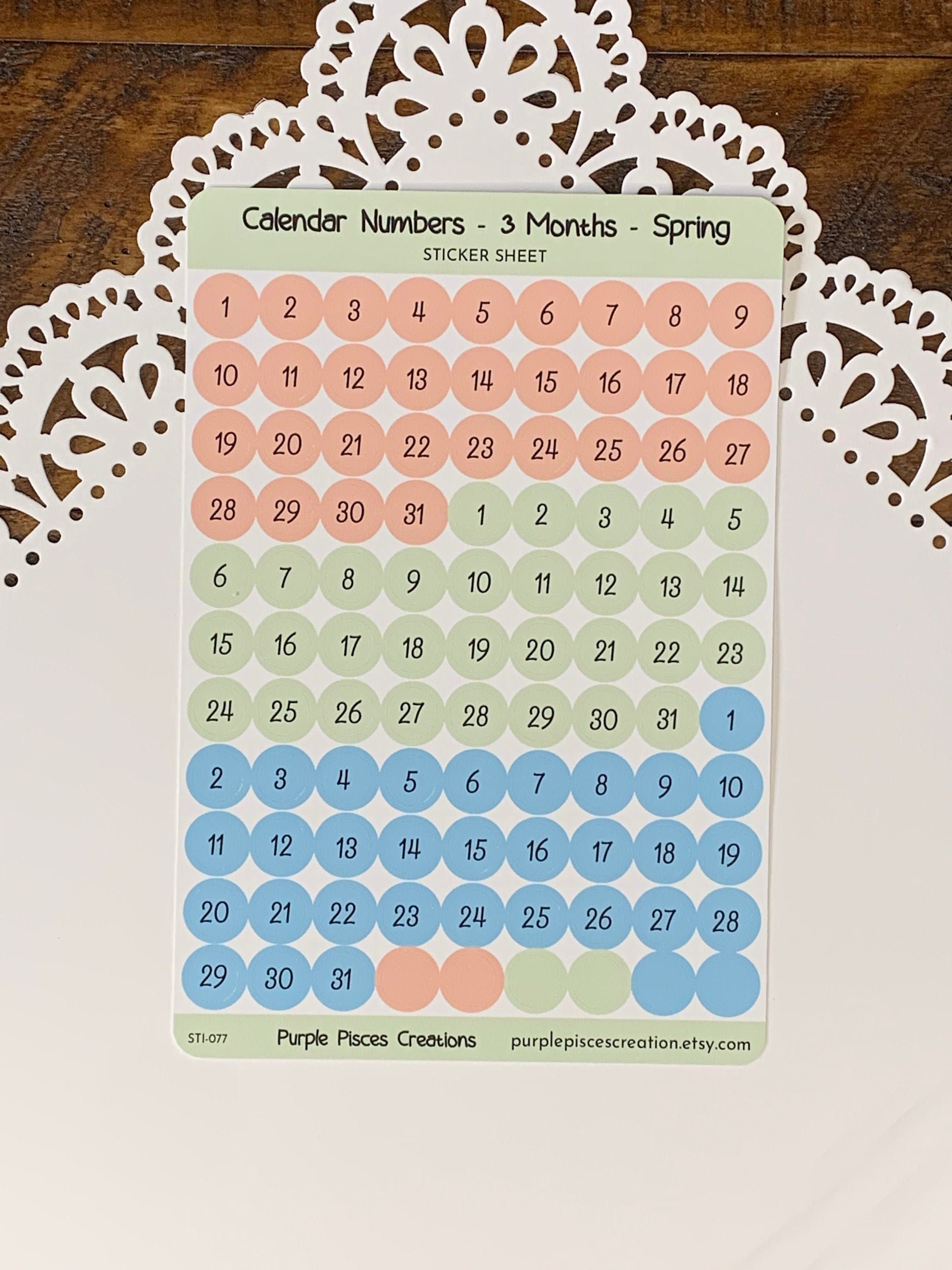 Number For Calendar Spring Calendar Numbers - 3 Months - Spring Sticker Sheet | 1-31 Circles ...