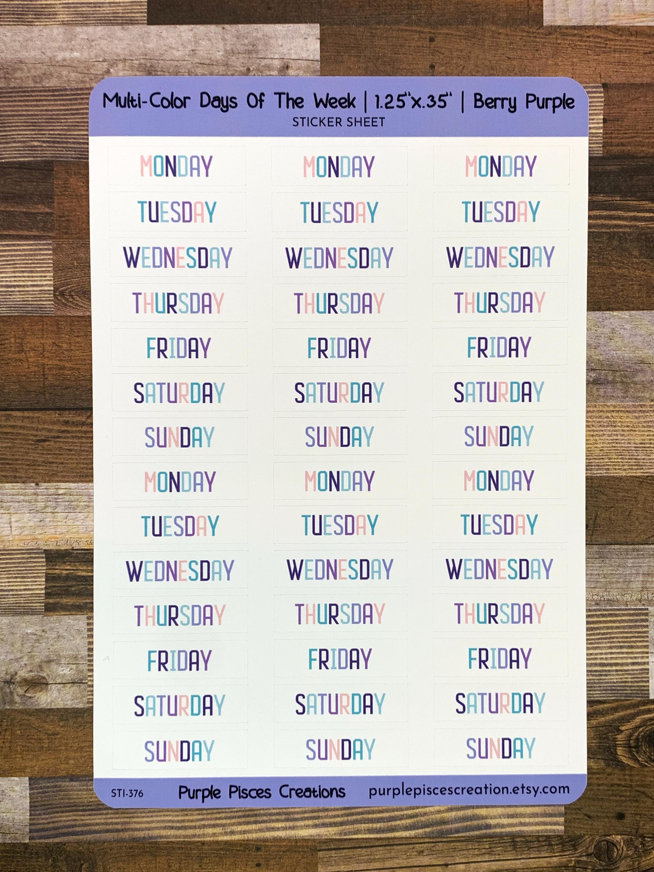 Multi-color Days of the Week Sticker Sheet | Choose From 5 Color ...