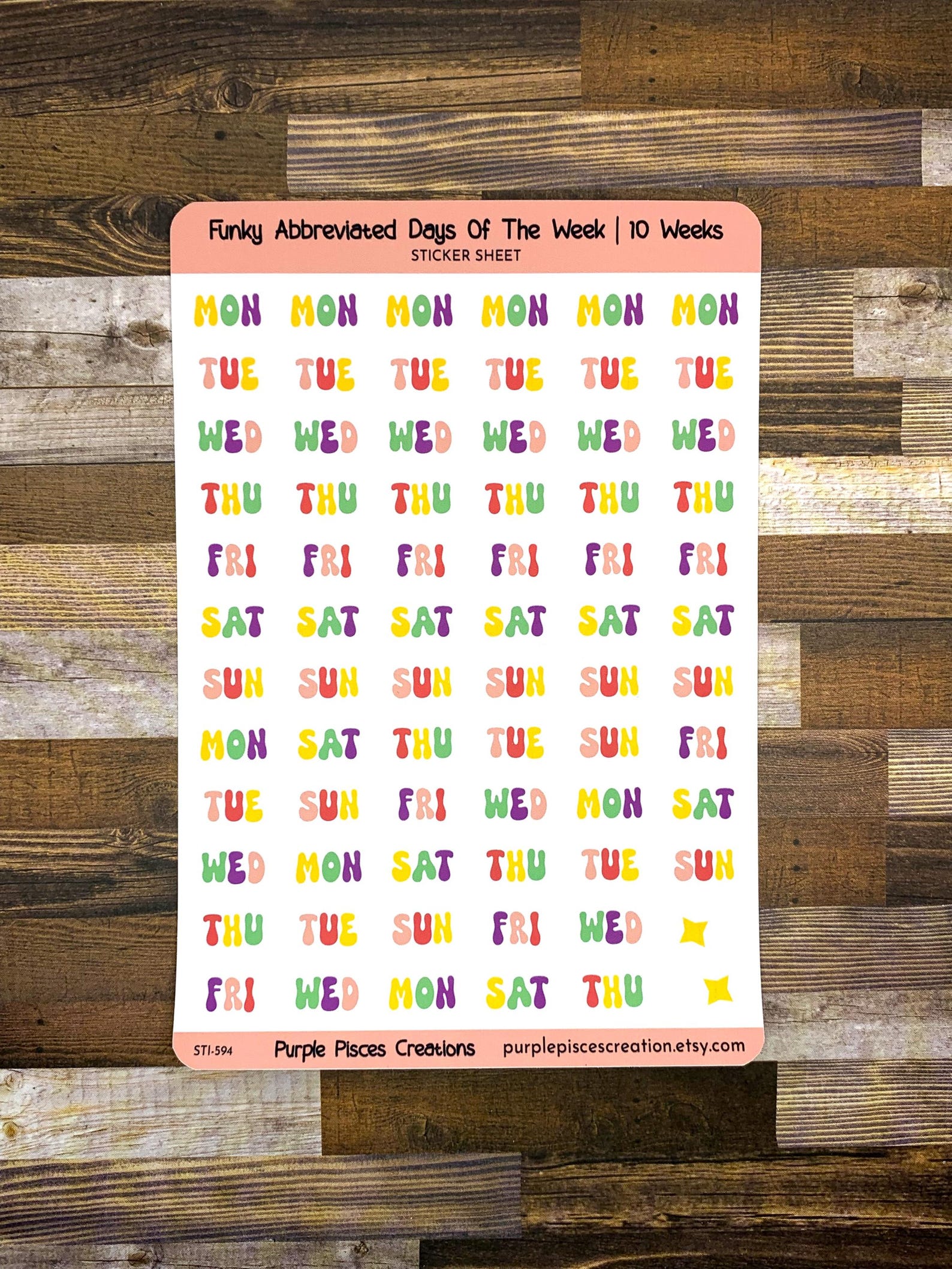 Abbreviated Days of the Week Sticker Sheet | FUNKY Color Palette | 10 ...