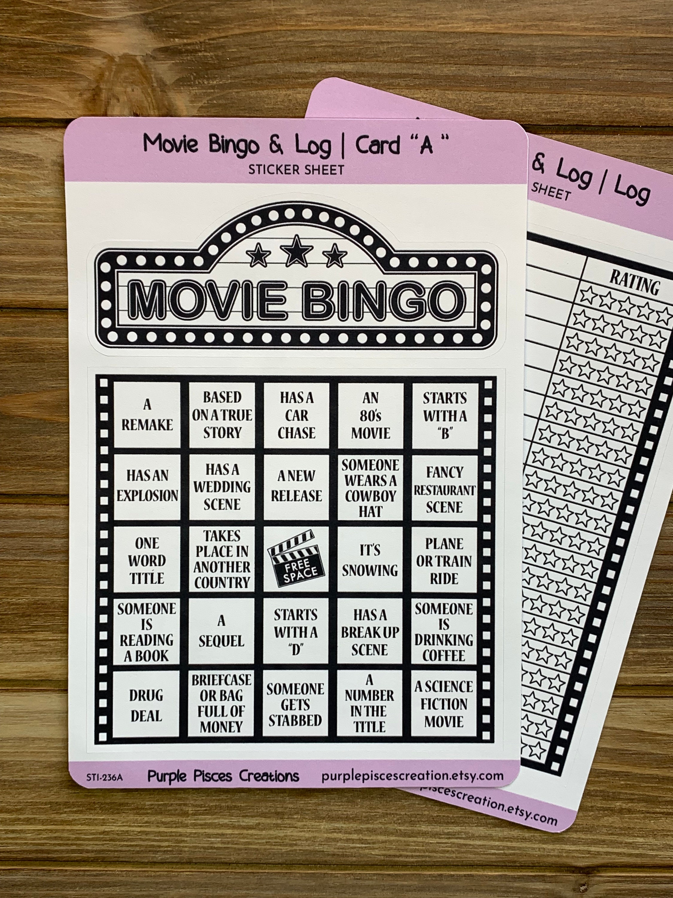 Movie BINGO Sticker Sheet Set | 1 Movie Bingo, Log & Header Sticker ...