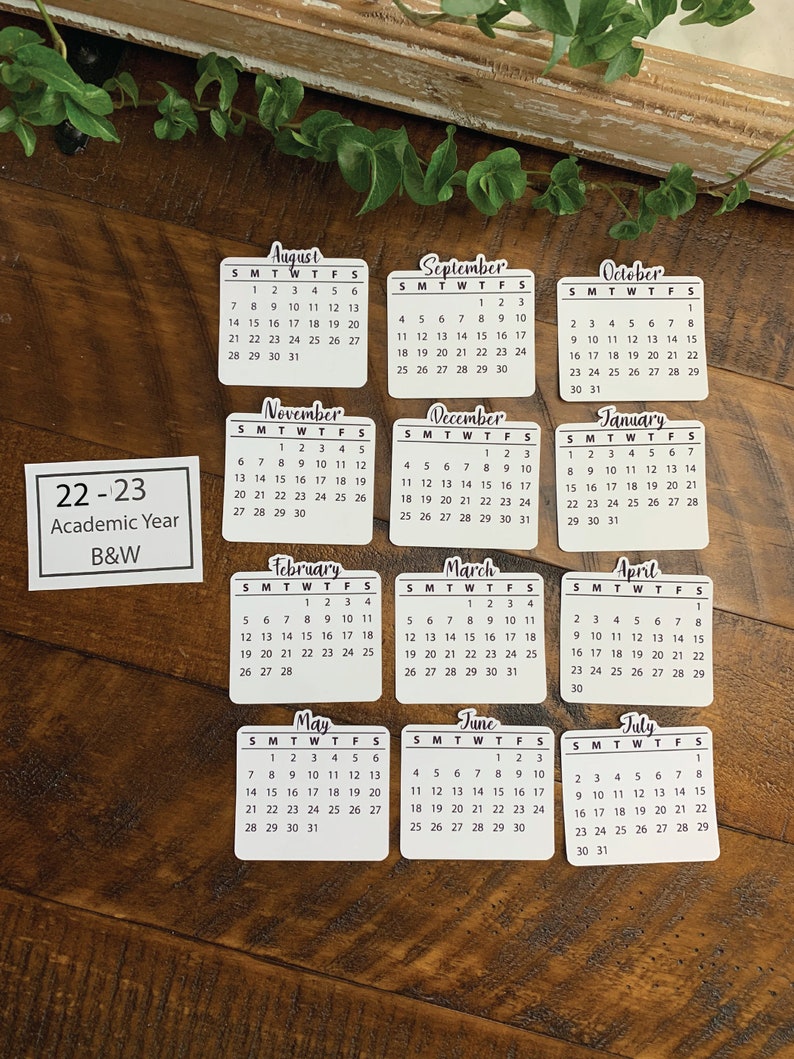 2223 Academic Year Calendar Stickers B&W for Planners Etsy