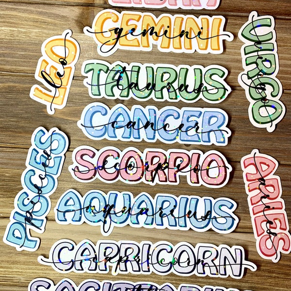 Zodiac Die Cut Sticker | Holographic Stars Laminated | Choose Your Sign | For Tablets, Laptops, Journals, Notebooks