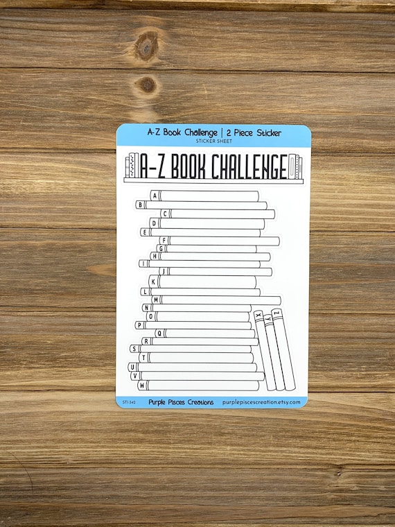 A-Z Book Challenge 2 Pc Sticker | 4.2"W x 5"H Sticker Body & 4.5"w x .9"H Header | Matte Sticker | For Reading Journals, Planners, Notebooks