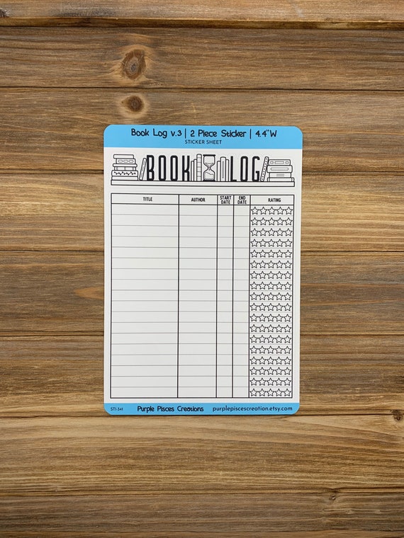 Book Log v3 2 Pc Sticker | 4.4"W x 4.9"H Log & 4.4"w x .9"H "Book Log" Header | For Reading Journals, Planners, Notebooks | Matte Sticker