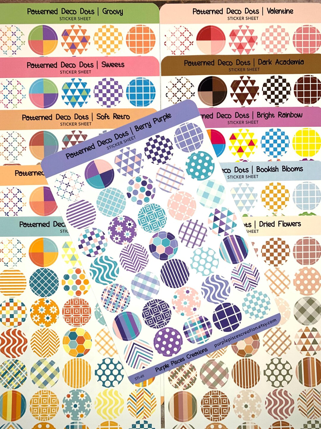 Patterned Deco Dots Sticker Sheets | Chose Between 12 Color Schemes ...