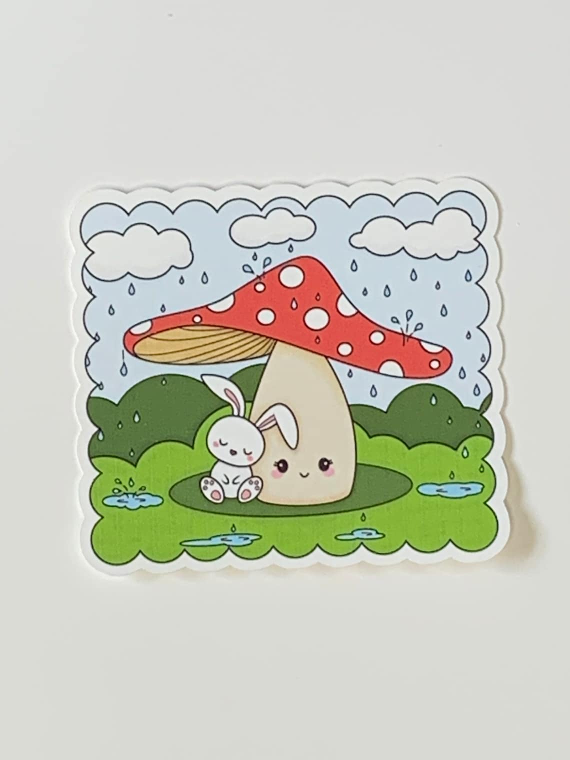 Mushroom & Bunny Die Cut Sticker Cute Bunny Keeping Dry Etsy