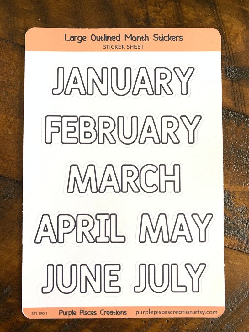 Large Outlined Month Stickers January December for - Etsy