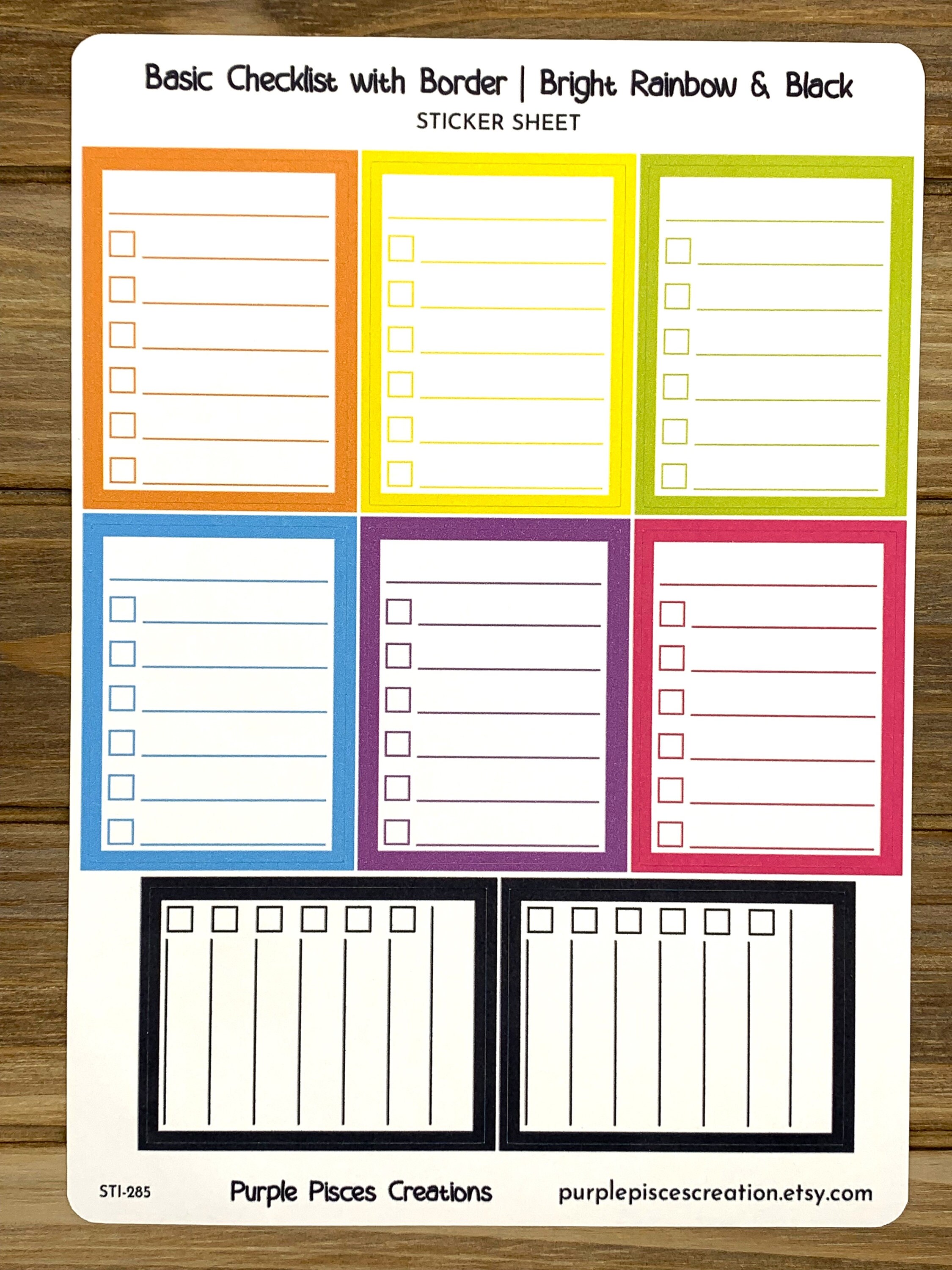 Basic Checklist W/border | Choose Black or Bright Rainbow Sheet | 2
