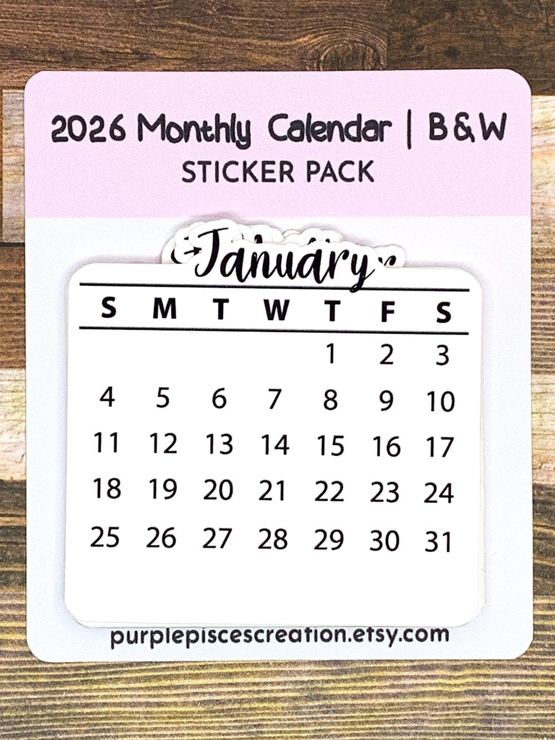 2026 Months Calendar Stickers B&W for Planners, Bullet Journals