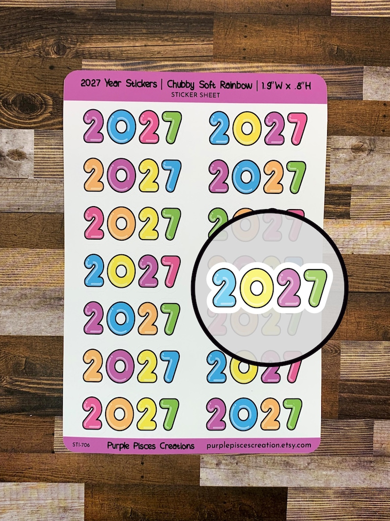 2027 Large Chubby Soft Rainbow Year Stickers | Approx. 1.9”W X .8”H ...