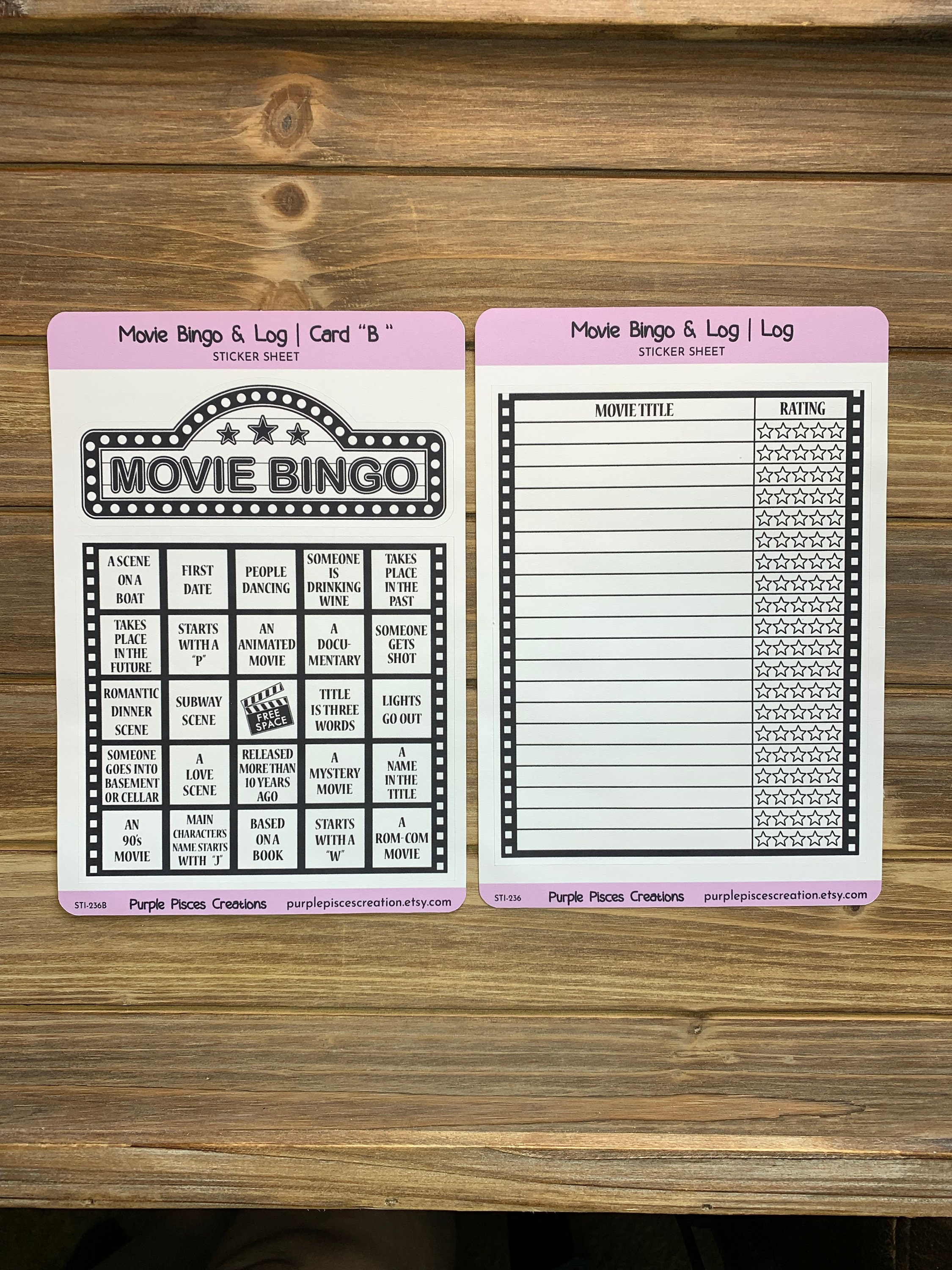 Movie BINGO Sticker Sheet Set | 1 Movie Bingo, Log & Header Sticker ...