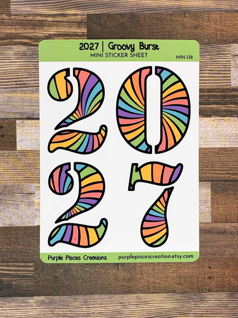 2027 Number Mini Sticker Sheet | 4 Kiss Cut Stickers, 2, 0, 2 & 7 | 9 ...