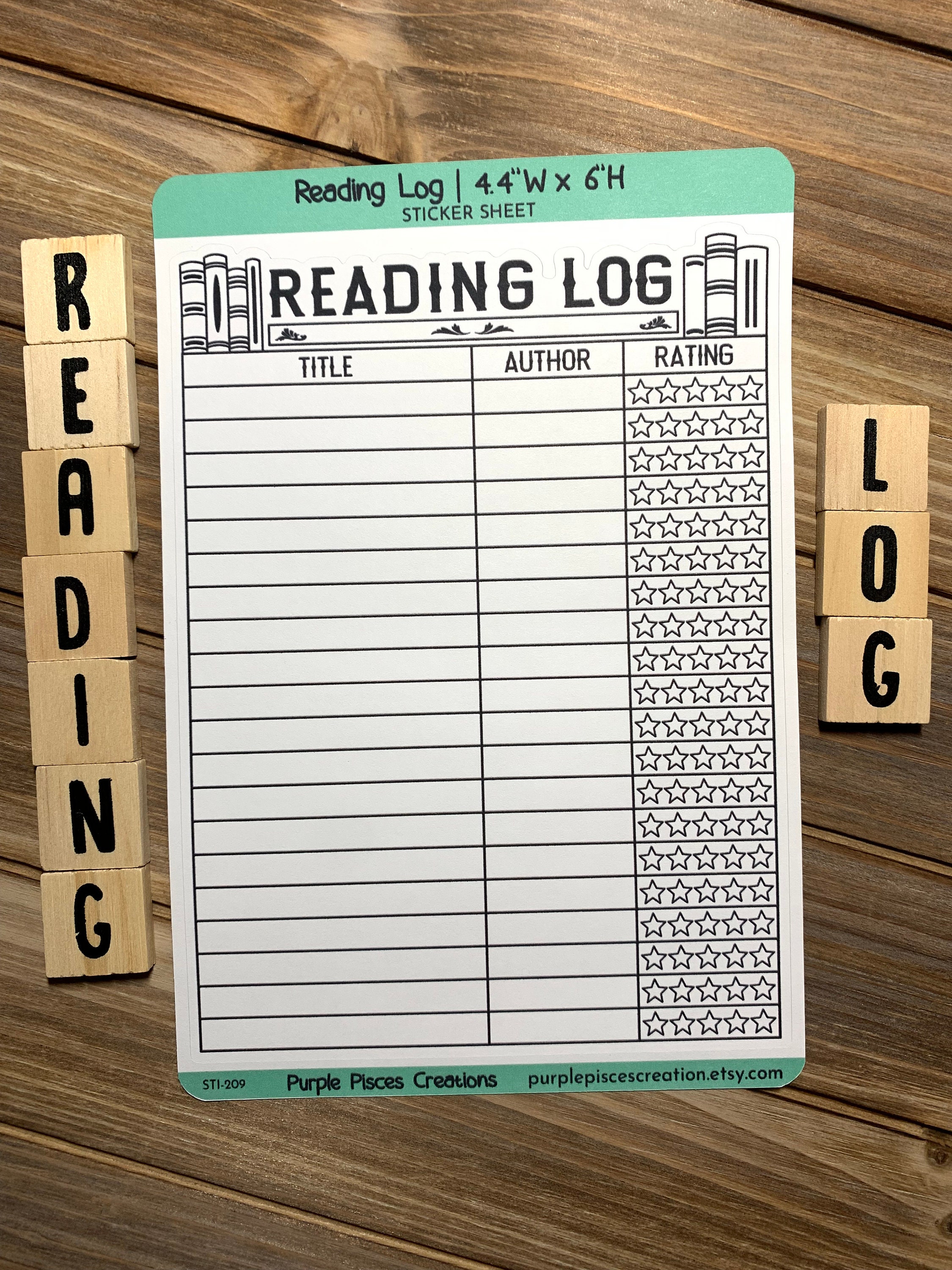 Reading Log Sticker 4.4w X 5.9h Title, Author, and Rating Columns 20 Rows  for Reading Journals, Bujo Matte Sticker Book Lovers 