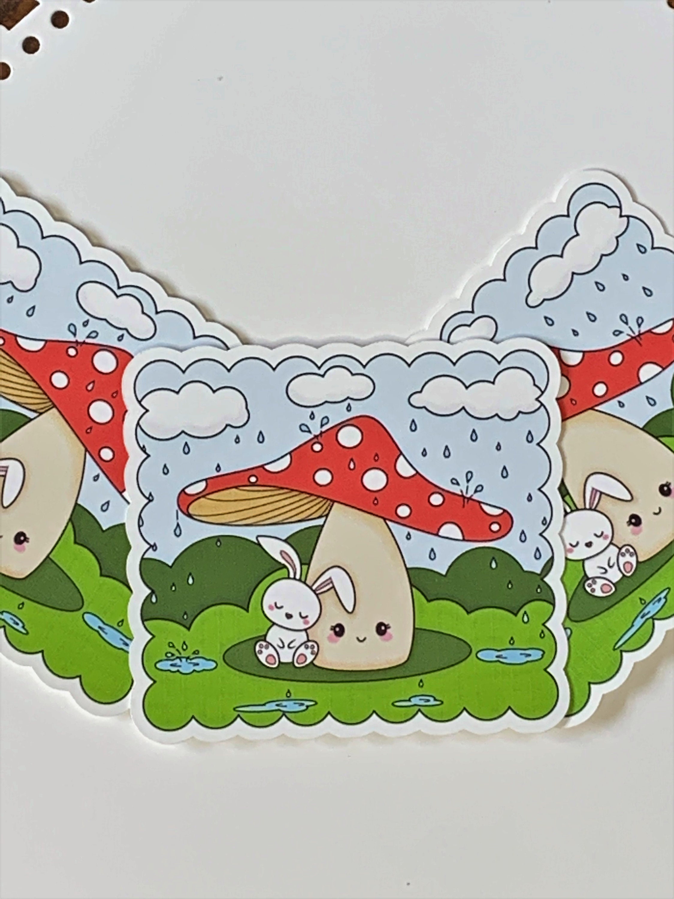 Mushroom & Bunny Die Cut Sticker Cute Bunny Keeping Dry Etsy