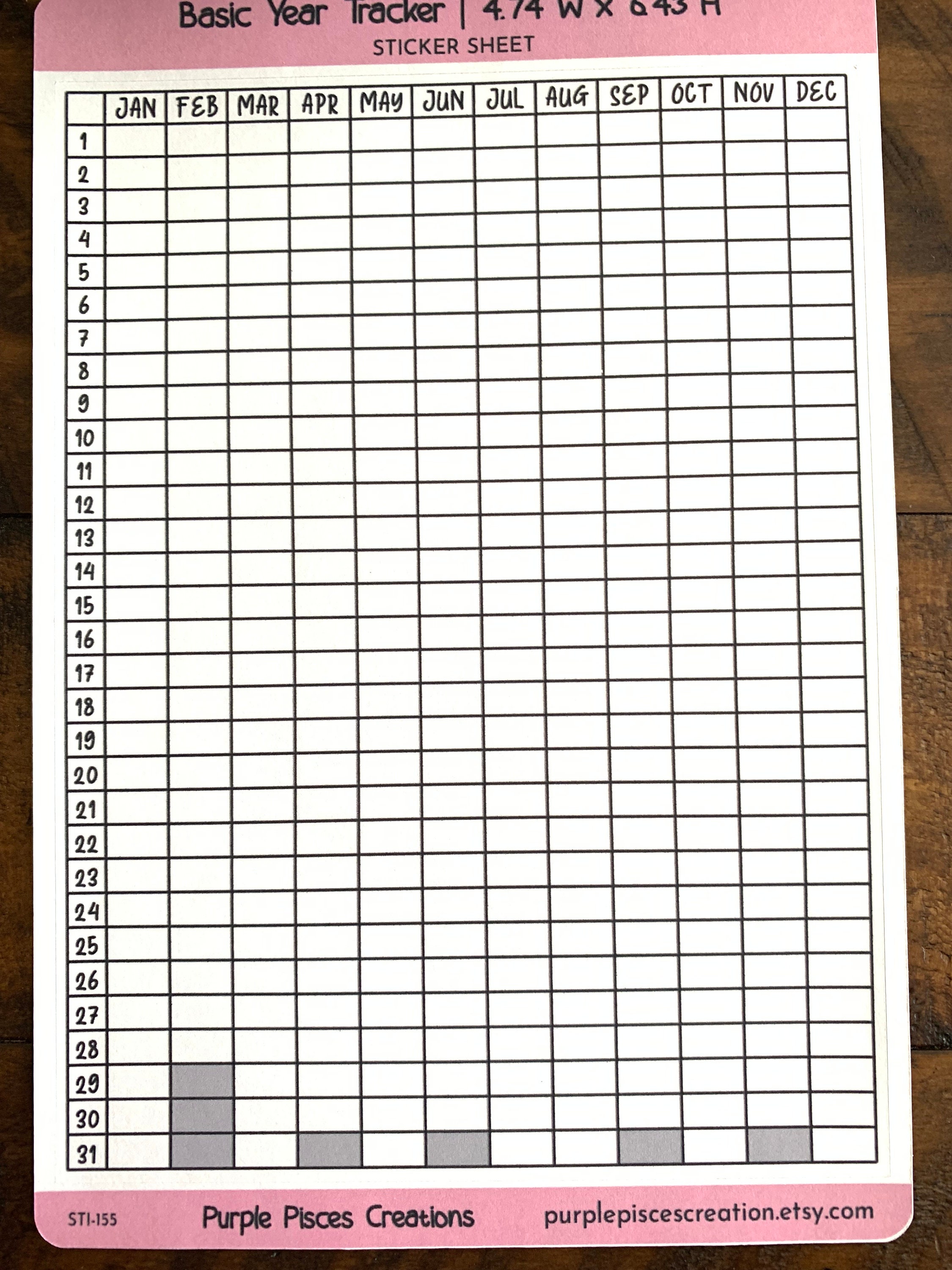 One Year Tracker Basic Year Tracker | 1 Large Year Tracker Sticker 6.43