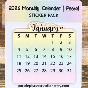 Stickers calendrier 2026 mois | Pastel | Pour les agendas, les journaux, les cahiers, les albums de coupures | Lot de 12 mois découpés janv.-déc. | Dim - Sam