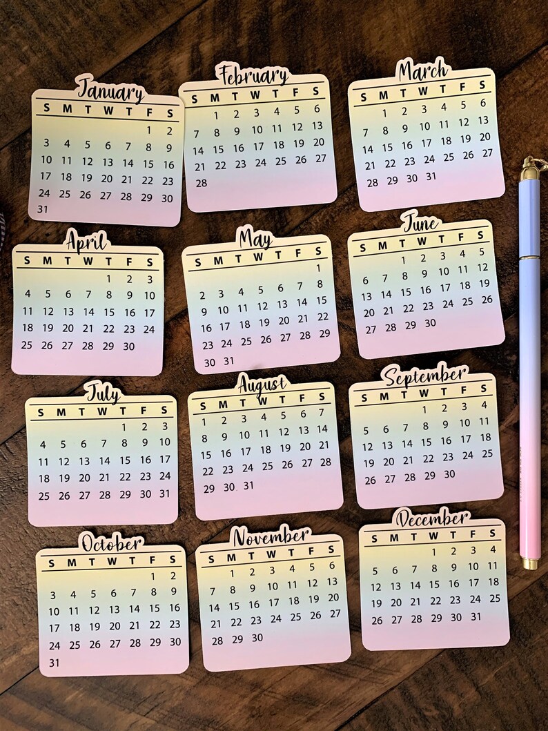 Notebooks Journals Scrapbooks Sat Pastel Sun For Planners Set of 12 Die Cut Months Jan-Dec 2021 Months Calendar Stickers
