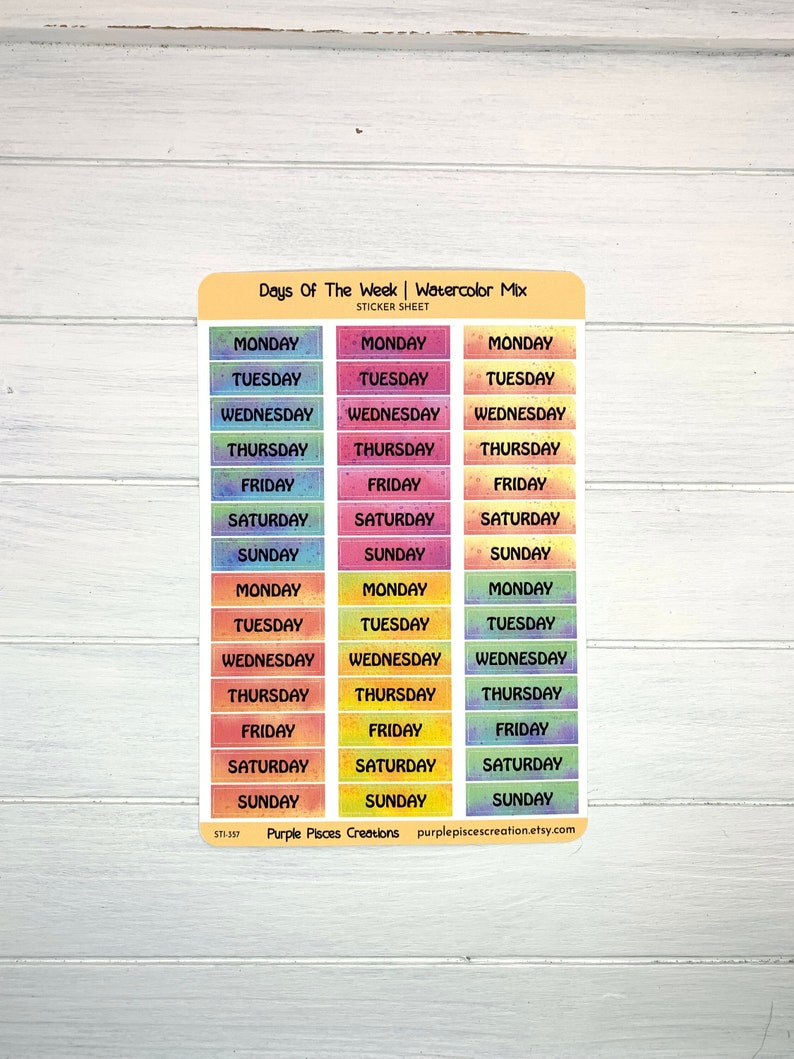 Week Off Color Days of the Week Sticker Sheet | Watercolor Mix Color Palette | 6 Weeks ...