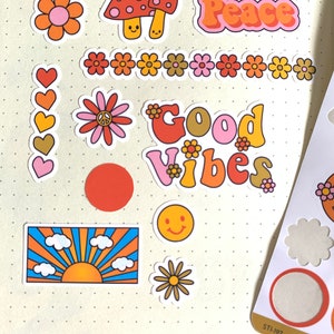 Good Vibes Sticker Sheet | Retro Themed Decorative Sticker Sheet for ...