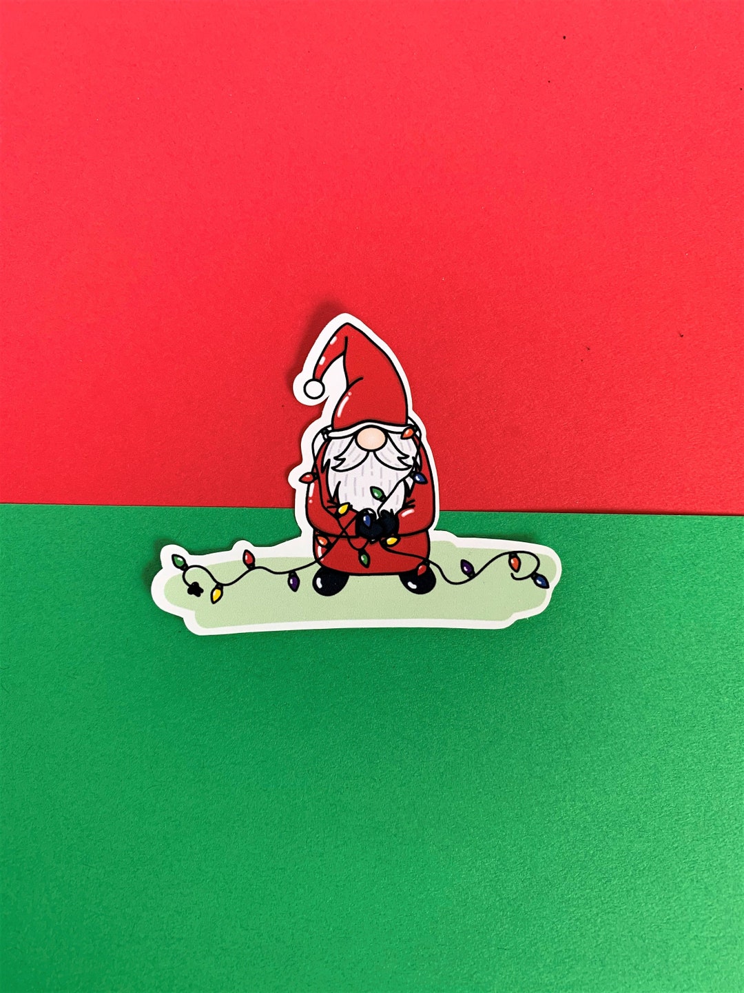 Christmas Gnome Untangling Christmas Lights Die Cut Matte Etsy