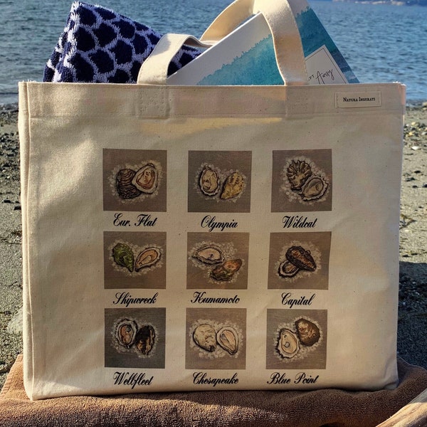 100% Organic Oyster Classic or Funky Tote, Grocery Bag, Nature, Ocean, Reusable, Recycle, Original Art, FREE SHIPPING (US)