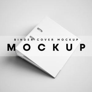 May include: White binder cover mockup with the word "MOCKUP" printed in black.