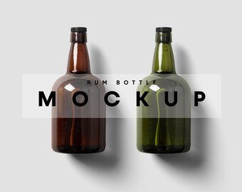 Maqueta realista de botella de ron: Plantilla PSD (Descarga digital)
