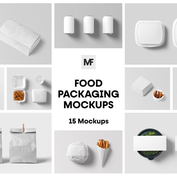 Food Packaging Mockups, Bottle Mockup, Burger Box Mockup, Fast Food Mockups, Glass Bottle, Can Mockup, Paper Bag Mockup, Take Away Food