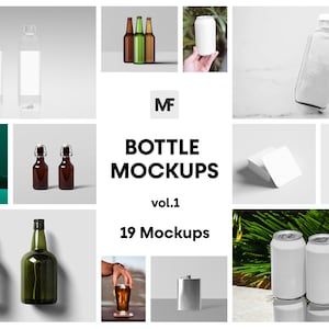 Bottle Mockup, Bottle Label Mockup, Bottle Mockups Bundle, Hipflask Mockup, Can Mockup, Beer Bottle Mockup, Wine Bottle Mockup, Rum Bottle