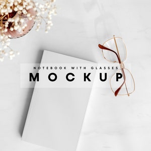 Notebook with Glasses Mockup, Cover Mockup, Cover Mockup, Book Mockup, Book Cover Mockup, Magazine Mockup, Front Cover Mockup, Journal Mocku